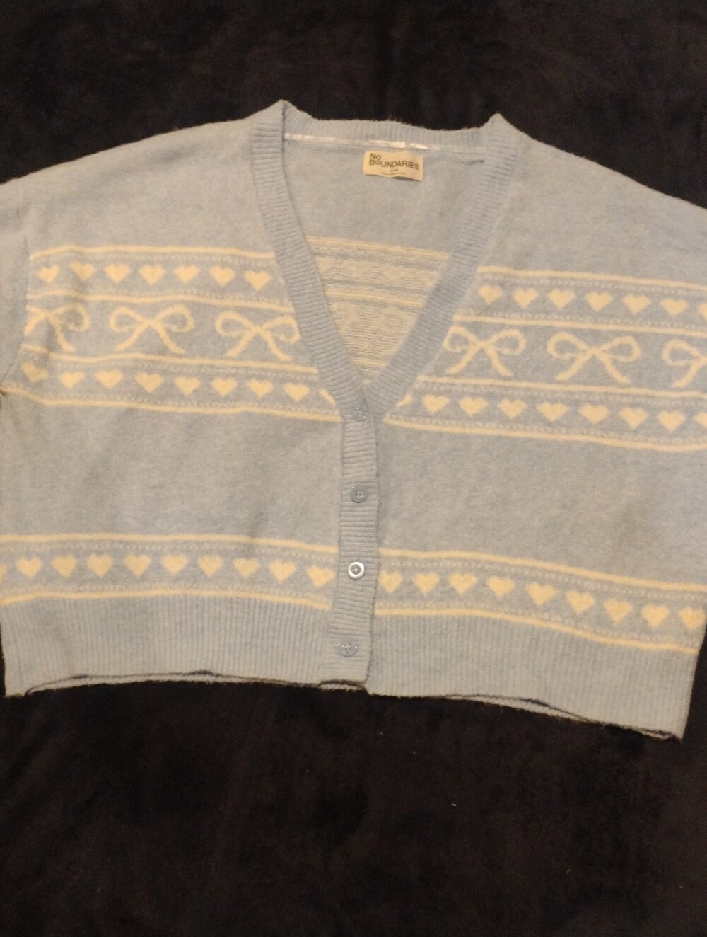 No Boundaries Pastel Blue Coquette Bow & Heart Cropped Cardigan - XL